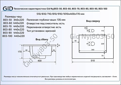 Раковина Gid NYJ803-80 81 см