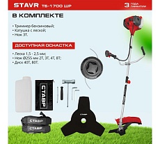 Триммер бензиновый Ставр ТБ-1700ШР 2.3 л.с., 51.7 см³, 480/255 мм, разборная штанга, праймер, комплект 9070200226