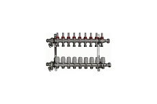 Коллекторный блок Terma нерж.1&quot; с накидной гайкой (расх-ми., регулировчными и дренажными клапанами, кронш.) 9 выходов 14262 88932