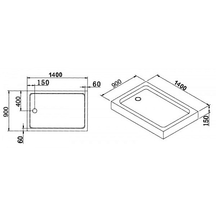 Поддон для душа Cezares TRAY-A-AH-140/90-15-W 140x90 акриловый