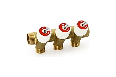 Коллектор Uni-Fitt НВ 3/4&quot;, 2х1/2&quot;, Н 40 мм, с вентилями 400G3220
