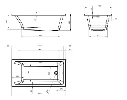 Акриловая ванна Marka One Bianca 150x75