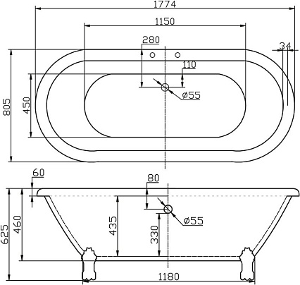 Акриловая ванна BelBagno BB21 180x80 см