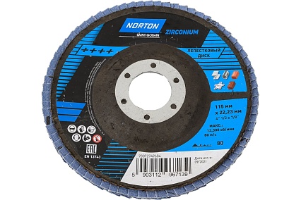 Круг лепестковый конический 115 мм, Р80, цирконий NORTON 78072749684