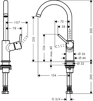 Смеситель для раковины Hansgrohe Talis S2 32080000 фиксированный излив