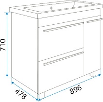 Мебель для ванной 1MarKa Соната 90Н, 1 дверь 2 ящика, белый глянец