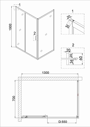 Душевая дверь Niagara Nova 130x190, прозрачное, хром NG-62-13A