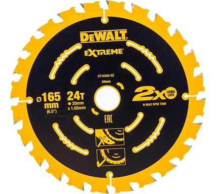 Диск пильный по дереву (165х20 мм; 24) DeWalt DT 10300