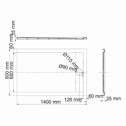 Поддон для душа WasserKRAFT Abens 20T35 140x80, черный матовый