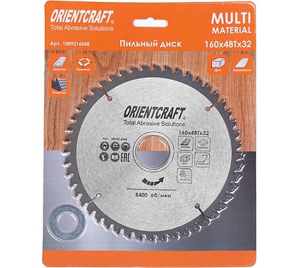 Диск пильный по мультиматериалам Orientcraft 160х32/30/20мм, 48Z 1009216048