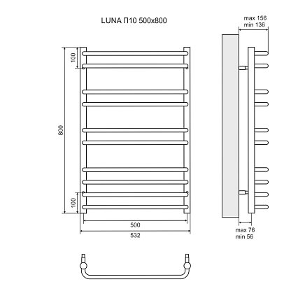 Полотенцесушитель электрический Lemark Luna LM41810E П10 50x80