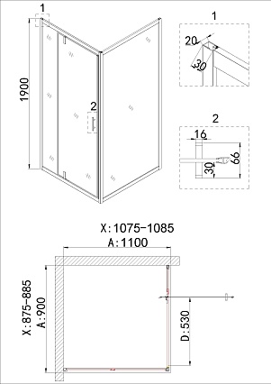 Душевая дверь Niagara Nova NG-43-9AG 90x190 прозрачный, золото