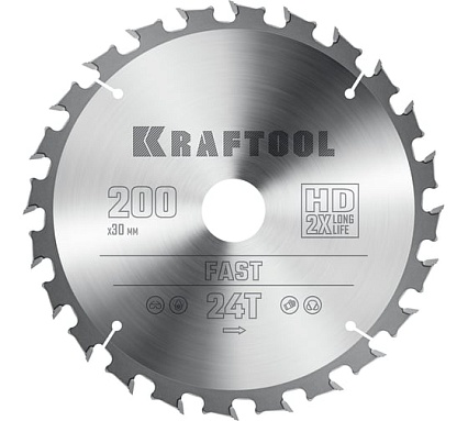 Диск пильный по дереву Kraftool Fast 200x30 мм, 24Т 36950-200-30