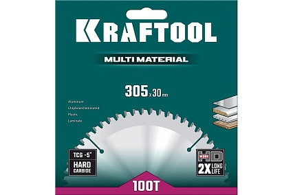 Диск пильный по алюминию Kraftool Multi material 305x30 мм, 100Т 36953-305-30