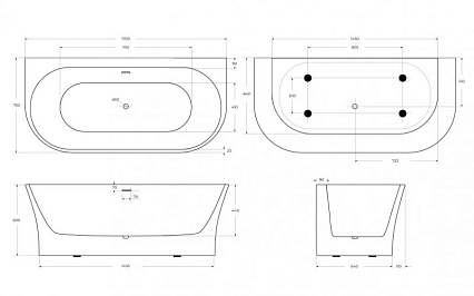 Акриловая ванна BelBagno BB711 170x75 см BB711-1700-750