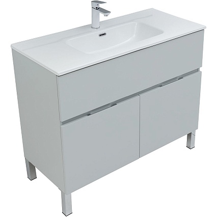 Тумба с раковиной Aquanet Алвита New 100 см 1 ящик, 2 дверцы серый