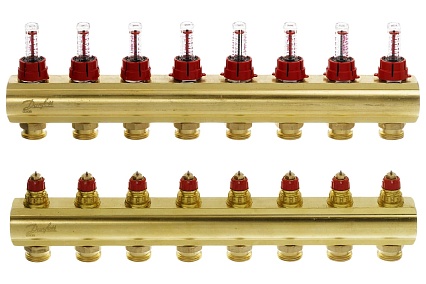 Коллекторы Danfoss FHF-8F с расходомерами для 8 контуров 088U0528
