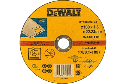 Круг отрезной по металлу INDUSTRIAL, 180х1.6х22 мм DeWalt DT42380Z