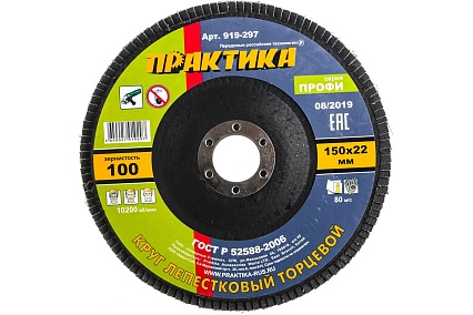 Круг лепестковый шлифовальный (150х22 мм; Р100) Практика 919-297