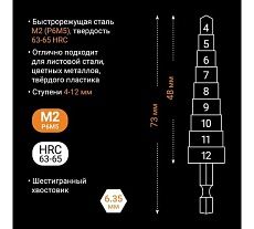 Сверло ступенчатое Р6М5  (4-12 мм; шестигранный хвостовик) RAGE by VIRA 554001
