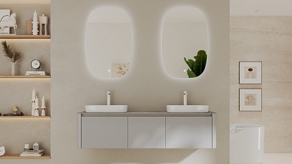 Мебель для ванной Black&White Universe U915.1600-2 Double 160 см, светло-серый, две раковины Мебель для ванной Black&White Universe U915.1600-2 Double 160 см, светло-серый, две раковины