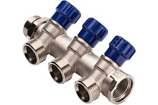 Коллектор RIIFO Flow с вентилями 3/4&quot; ВР/НР 3x1/2&quot;НР конус ц/ц 35 мм синие рукоятки 1100047705