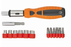 Реверсивная отвертка с битами и головками 15 шт Sparta 115565