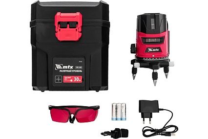 Лазерный уровень MTX crl-30r, 30 м, красный луч, батарейки, резьба 5/8" 35034