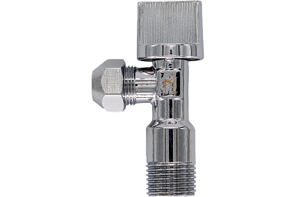 Шаровой угловой кран для воды СТМ 1/2"х3/8", ш/ш, с цангой и отражателем бабочка, хром CACR1238