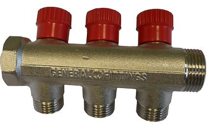 Коллектор с вентилями (вход 3/4"; выходы 1/2") для трубопровода GENERAL FITTINGS 51046-3/4-1/2-HT3