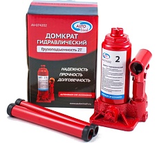 Гидравлический бутылочный домкрат Autovirazh 2 т, в коробке, красный AV-074202