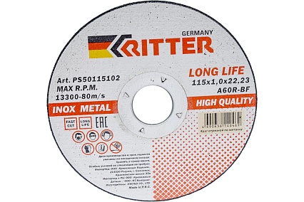 Круг отрезной 115 х 1,0 х 22,2 мм A60R-BF-T41 LongLife HQ RITTER PS50115102