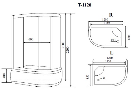 Душевая кабина Timo Standart T-1120 120x85 R, с г/м, тонированные стекла, хром