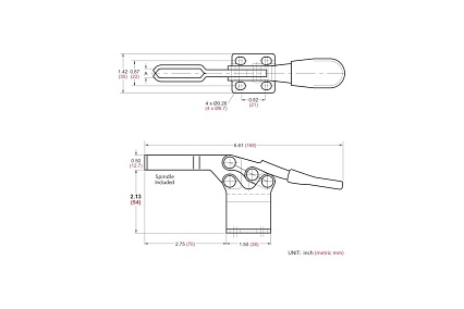 Механический зажим с горизонтальной ручкой, усилие 227кг WOODWORK GH-225-DHB