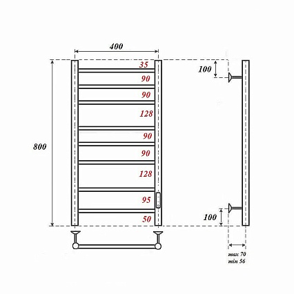 Полотенцесушитель электрический Point PN10848W П8 40x80 диммер справа, белый