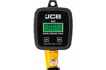 Пистолет для подкачки шин JCB с цифровым манометром 0-14бар, Psi-бар-Кпа-кг/см², шланг 350мм, жесткий удлинитель 150мм JCB-A612(58320)