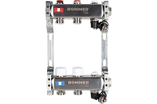 Коллектор из нержавеющей стали Rommer без расходомеров, с клапаном вып. воздуха и сливом, 2 выхода Rms-3201-000002 RG0091LAMUM08S