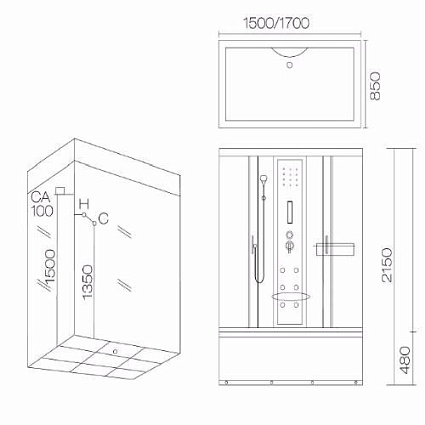 Душевой бокс Aqualux Quadro-150 AQ-4077GFH(Bl)