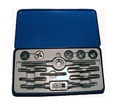 Комплект резьбонарезного инструмента: вороток и плашкодержатель CNIC и по 5 метчиков и плашек UNC1/4&quot;-UNC1/2&quot; в мет.коробке12U 23432