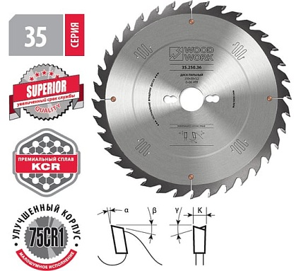 Диск пильный универсальный Superior 315x3.2x30 мм, 72T, A=12 ATB WOODWORK 35.315.72