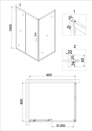 Душевой уголок Niagara Nova NG-42-9AG-A80G 90x80 прозрачный, золото