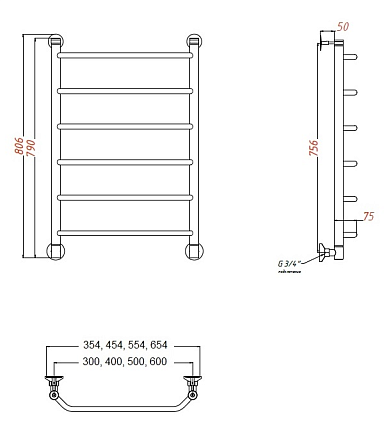 Полотенцесушитель водяной Aquanet Fiona 60x80 см