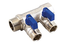 Коллектор с шаровыми кранами Tiemme арт.1822BLUN 3/4&quot; T3-1/2&quot;x16 (син.ручки) никел 1820037