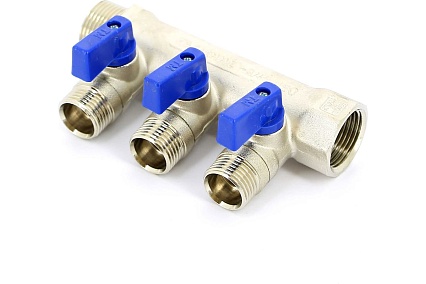 Коллектор Tiemme 3 отвода, с шар. клапанами 1х1/2"(16) (никель) 1820007 / 1833N160403