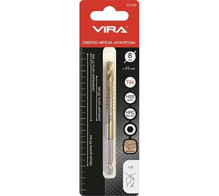 Сверло-фреза Кукуруза 8 мм; 1/4HEX-E VIRA 551308