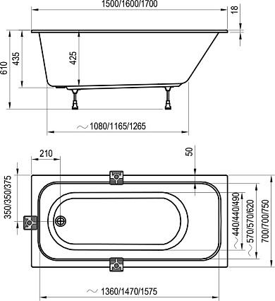 Акриловая ванна Ravak Chrome Slim 150x70 см C721300000