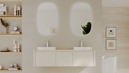 Мебель для ванной Black&White Universe U916.1600-2 Double 160 см, бежевый, две раковины Мебель для ванной Black&White Universe U916.1600-2 Double 160 см, бежевый, две раковины