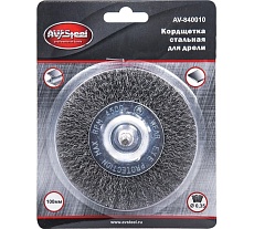 Стальная плоская кордщетка для дрели 100 мм грубая AV Steel AV-840010