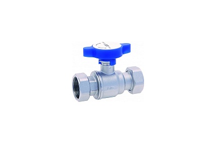 Шаровой кран FAR 1"х1", хром, с 2 накидными гайками, синяя ручка FS 3056 1B