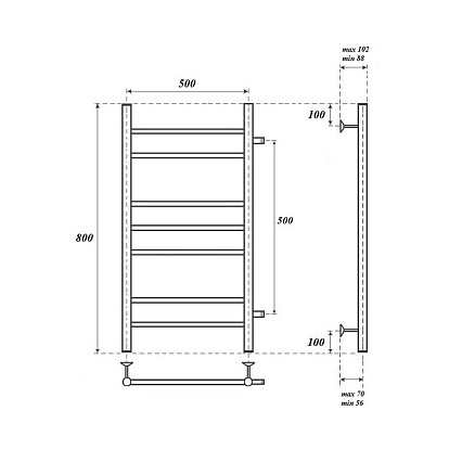 Полотенцесушитель водяной Point PN10558 П7 50x80, боковое подключение, хром